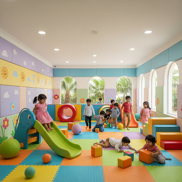 Indoor play area with age-appropriate toys